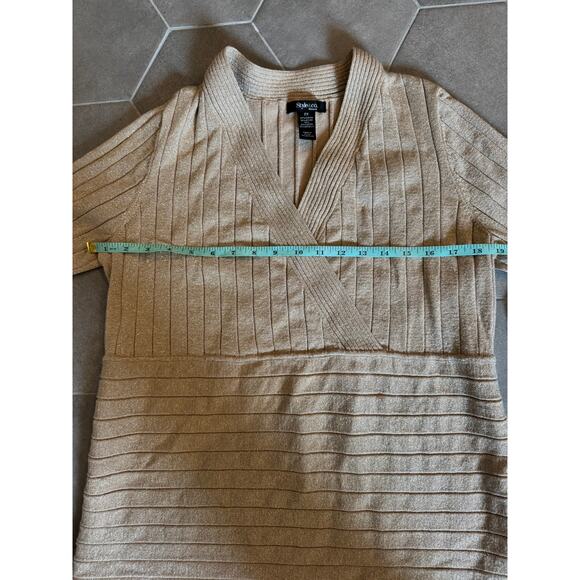Style & Co Gold Metallic Ribbed Knit V-Neck Top 2X Sweater Long Sleeve - Picture 3 of 4